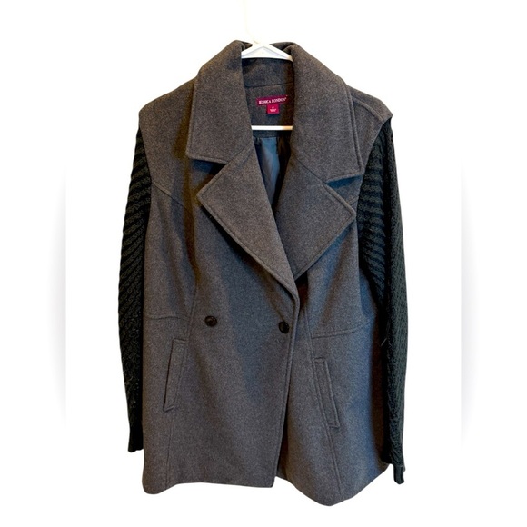 Jessica London Women's Gray Coat Wool with Ribbed Knit Sleeve Size 14 - Picture 1 of 3